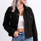 Cropped Button Front Shirt Jacket with Patch Pockets