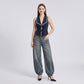 Tie-Front Sleeveless Vest Top V-Neck Lace Trim Tailored Blouse