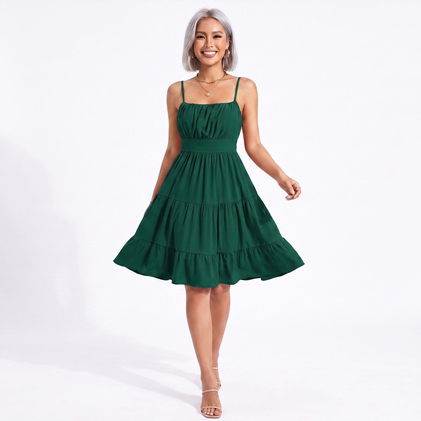 Spaghetti Strap Square Neck Smocked Back Tiered Dress