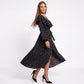 Polka Dot Maxi Dress Ruffle V Neck Long Sleeve Tie Waist Wrap Style Dress