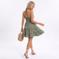 Halter Mini Dress Ruched Bodice Tiered Skirt Fit and Flare Dress