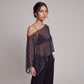 Sheer Polka Dot Asymmetrical Poncho Blouse with Off Shoulder Neckline Flowy Fit and Three Quarter Sleeves