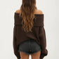 Off-Shoulder Ribbed Knit Sweater Top with Foldover Neckline and Soft Relaxed Fit for a Chic Textured Look