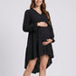 Maternity V Neck High Low Mini Dress with Long Sleeves and Tiered Hem