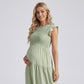 Maternity Smocked Tiered Midi Dress with Cap Sleeves and Round Neck