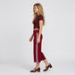 Crossover Waistband Side-Stripe Cropped Wide-Leg Trousers