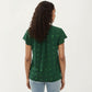 Short Sleeve Swiss Dot Top with Split Neckline and Soft Textured Fabric