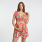Tropical Print Maternity Romper with V-Neck and Smocked Empire Waist