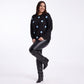 Plus Size Floral Applique Textured Crewneck Sweater