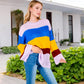 Striped Knit Sweater with Bell Sleeves and Colorful Details