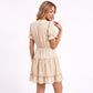 Swiss Dot V-Neck Lace Trim Tiered Ruffle Mini Dress
