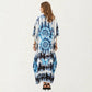 Tie Dye Medallion Kaftan Maxi Dress with V-Neckline and Relaxed Flowy Silhouette