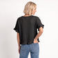 Short Sleeve Sweater Top Lace Ruffle Hem Textured Knit Blouse