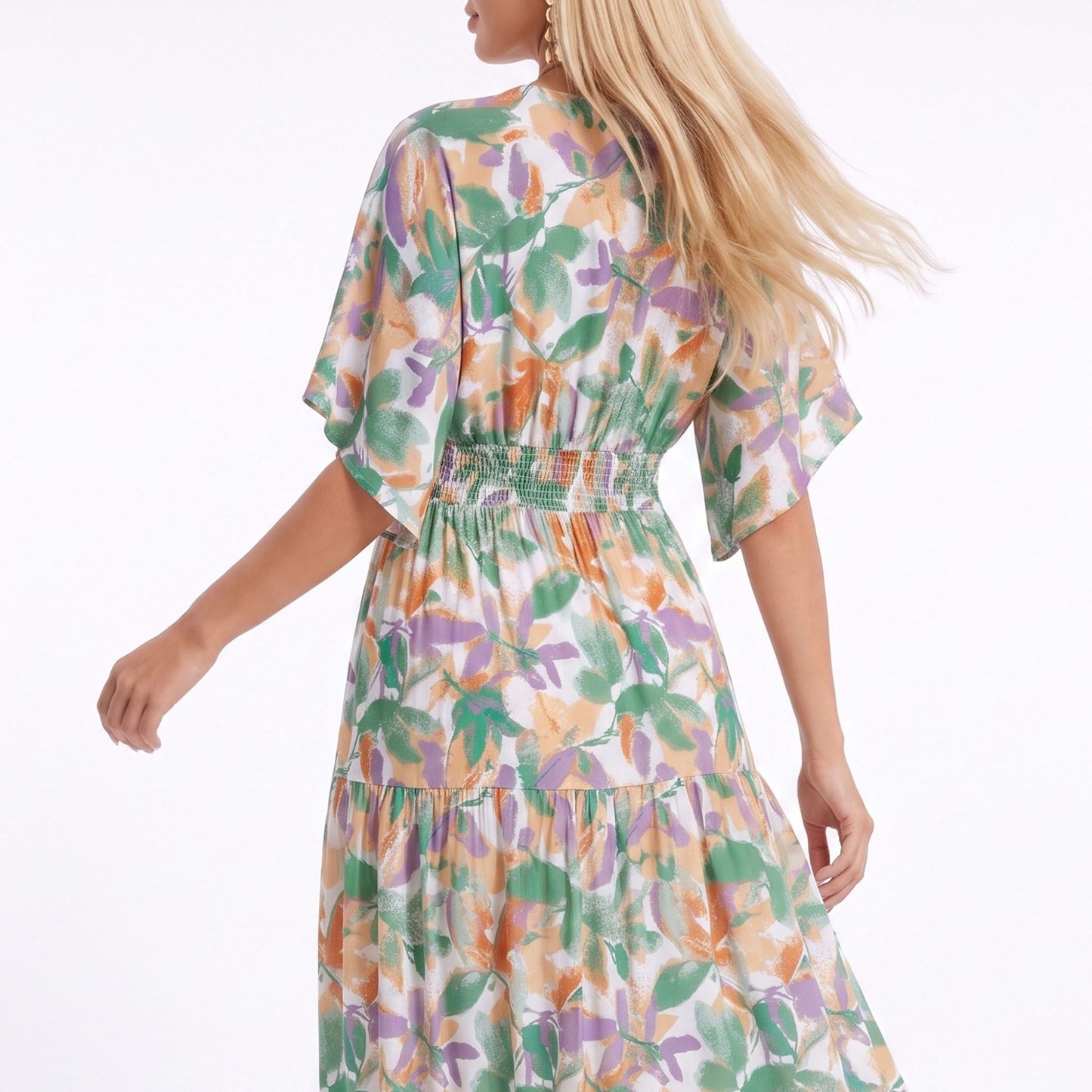 Abstract Floral V Neck Tiered Maxi Dress