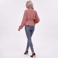 Houndstooth Peplum Blouse V Neck Long Sleeve Top