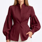 Puff Sleeve Peplum Blazer with Stand Collar and Button Front