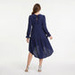 Maternity V Neck High Low Mini Dress with Long Sleeves and Tiered Hem