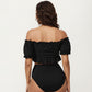 Maternity Off-Shoulder Ruffle Top with High-Waisted Bottom Bikini Set