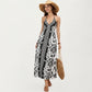 Halter Neck Maxi Dress with Open Back Tie Design Flowy Printed Long Dress