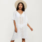 Crochet Trim Swim Cover Up Dress Loose Short Sleeve Lightweight Beach Kaftan