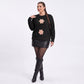 Plus Size Floral Applique Textured Crewneck Sweater