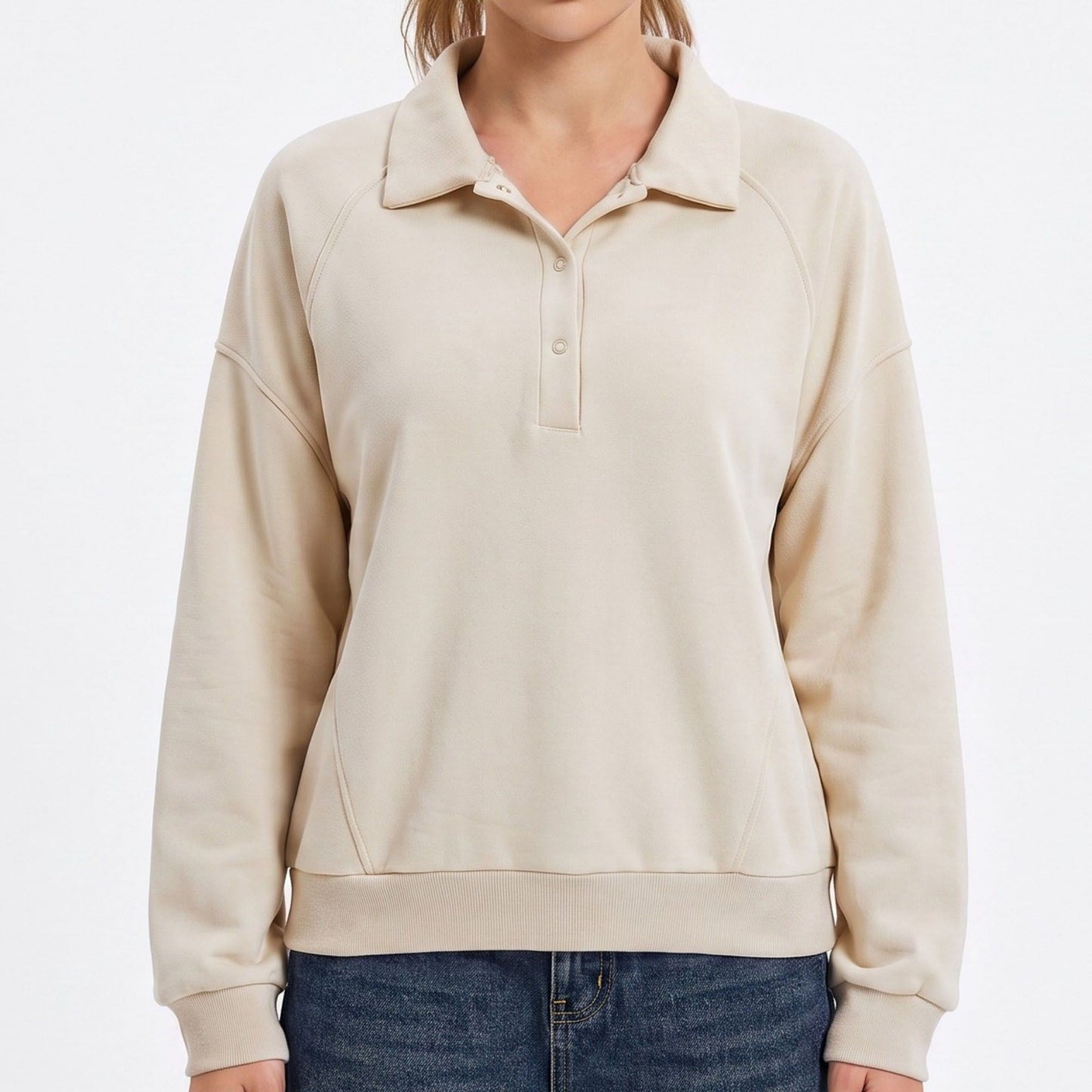 Long Sleeve Polo Sweatshirt with Snap Button Placket