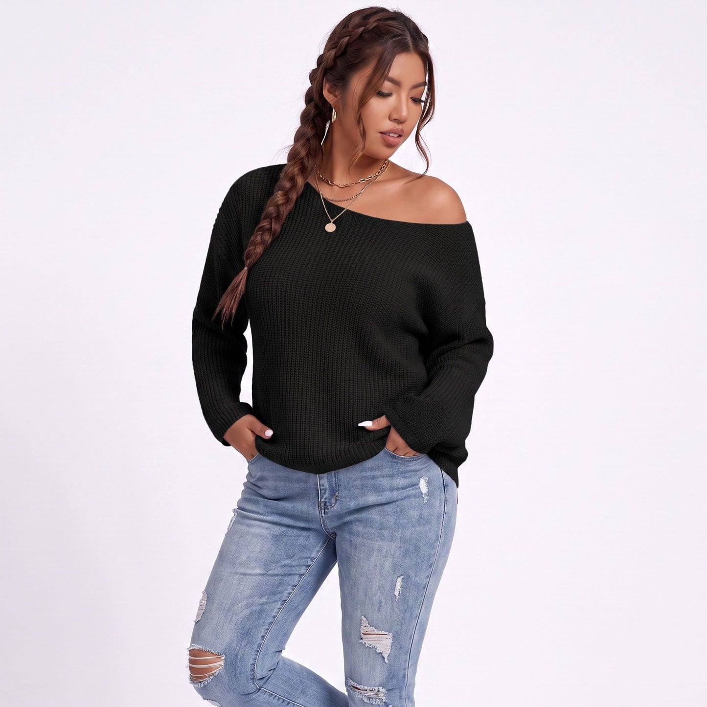 Plus Size Scoop Neck Relaxed Fit Knit Sweater