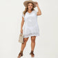 Knit Swim Cover Up Dress with Tassel Tie Neck Open Knit Trim and Relaxed Short Sleeves