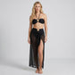 3-Piece Bikini Set with Bandeau Halter Top High Waist Bottom and Sheer Wrap Skirt