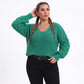 Plus Size V-Neck Textured Sleeve Pullover Sweater