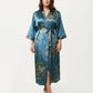 Plus Size Satin Floral Kimono Robe with Self Tie Belt Longline Open Front Lightweight Sleepwear
