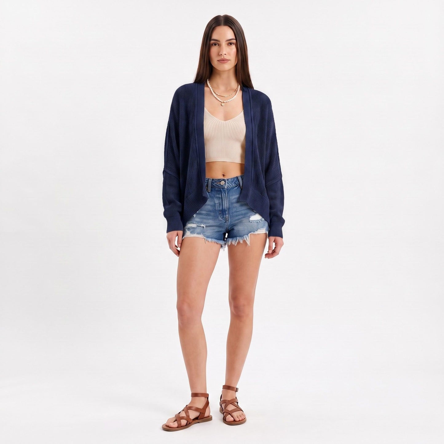 Open-Front Dolman Sleeve Draped Knit Cardigan