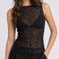 Sequin Sheer Mesh Sleeveless Fitted Top