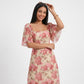 Floral Midi Dress Square Neck Flutter Sleeve Ruffle Hem Dress