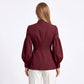 Puff Sleeve Peplum Blazer with Stand Collar and Button Front