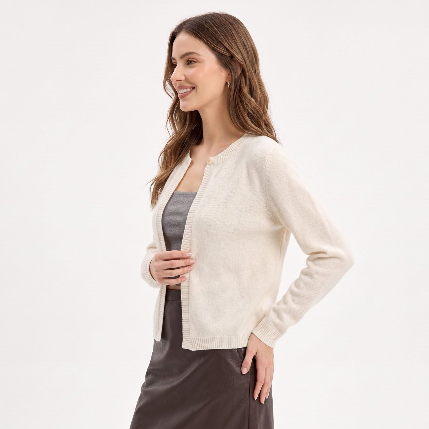 Single Button Open Front Knit Cardigan