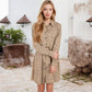 Long Sleeve Polka Dot Dress with Button Front Gathered Waist