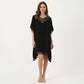 Sheer Crochet V Neck Swim Cover Up Poncho with Tassel Trim and Flowy Silhouette