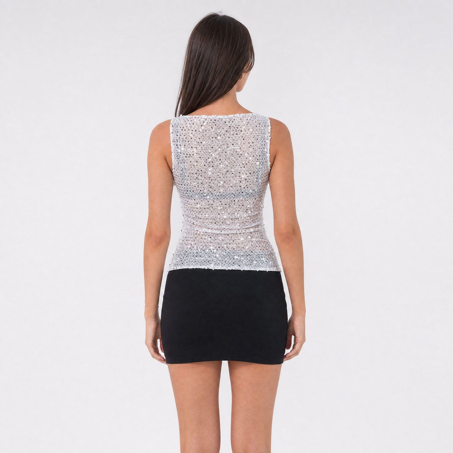 Sequin Sheer Mesh Sleeveless Fitted Top