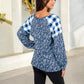 Mixed Print Long Sleeve Raglan Top Plaid Leopard Pattern