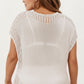 Knit Swim Cover Up Dress with Tassel Tie Neck Open Knit Trim and Relaxed Short Sleeves