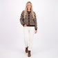 Striped Button-Front Crew Neck Knit Cardigan