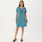 Short Sleeve Shift Dress with Split V Neck Embroidered Detail Relaxed Fit Casual Tunic Dress