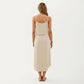 Sleeveless Midi Dress with Spaghetti Straps and Adjustable Drawstring Waist Relaxed Fit Silhouette
