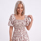 Floral Square Neck Smocked Bodice Tiered Midi Dress