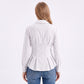 Long Sleeve Button Down Peplum Shirt with Collared Neckline