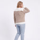 Plus Size Cable Knit Contrast Collar V-Neck Sweater