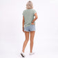 Short Sleeve Sweater Top Scallop Trim Crew Neck Knit Blouse
