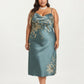 Plus Size Satin Floral Slip Nightgown with Adjustable Spaghetti Straps Cowl Neck Midi Length Sleepwear Dress