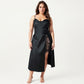Plus Size Satin Wrap Nightgown with Lace Trim Adjustable Spaghetti Straps Side Tie Midi Length Sleepwear Dress